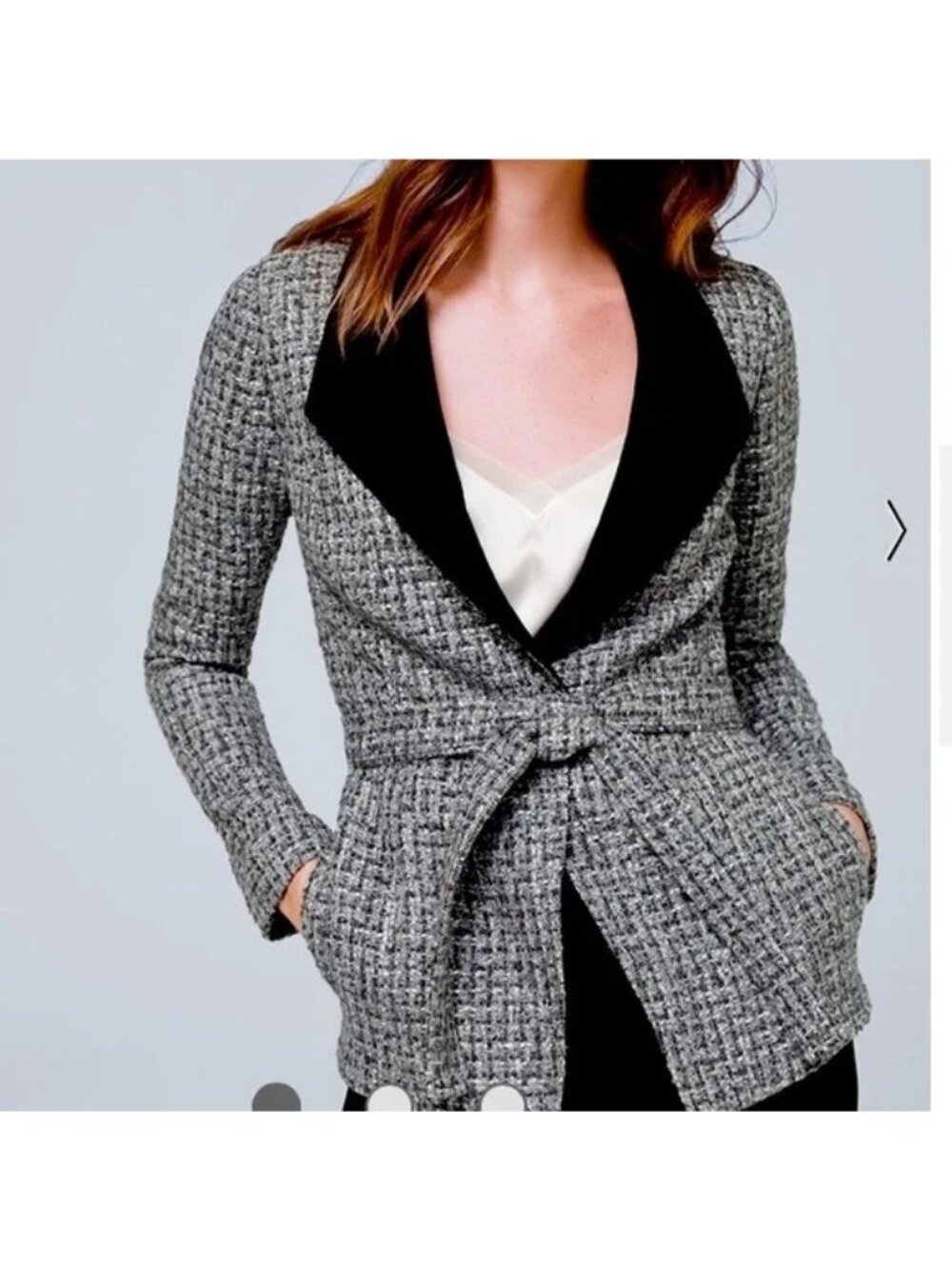 White House Tweed Belted Blazer silver Textured Jacket size 10